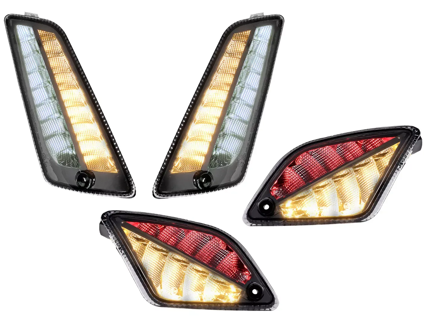 Knipperlichtset Voor Achter MOTO NOSTRA 2K22 (-2014) Dynamisch LED Vlglicht Voorzijde Met Dagrijlicht en Achterzijde Met Positielicht (E-keur) Vespa GT, GTL, GTV, GTS 125-300 Gerookt