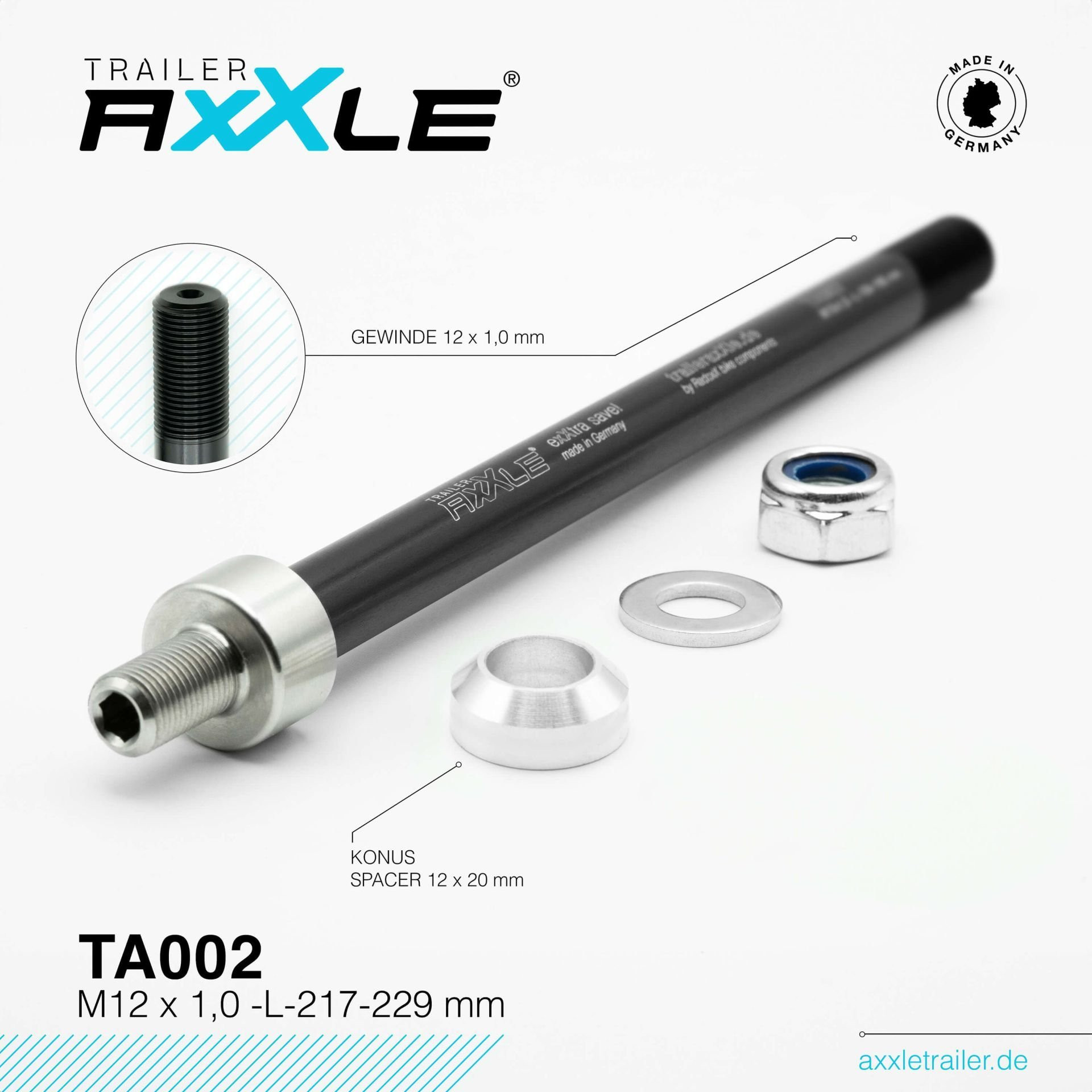 Steekas Voor Aanhangwagen Radoxx TA002 M12 x 1 Lengte 217-229mm