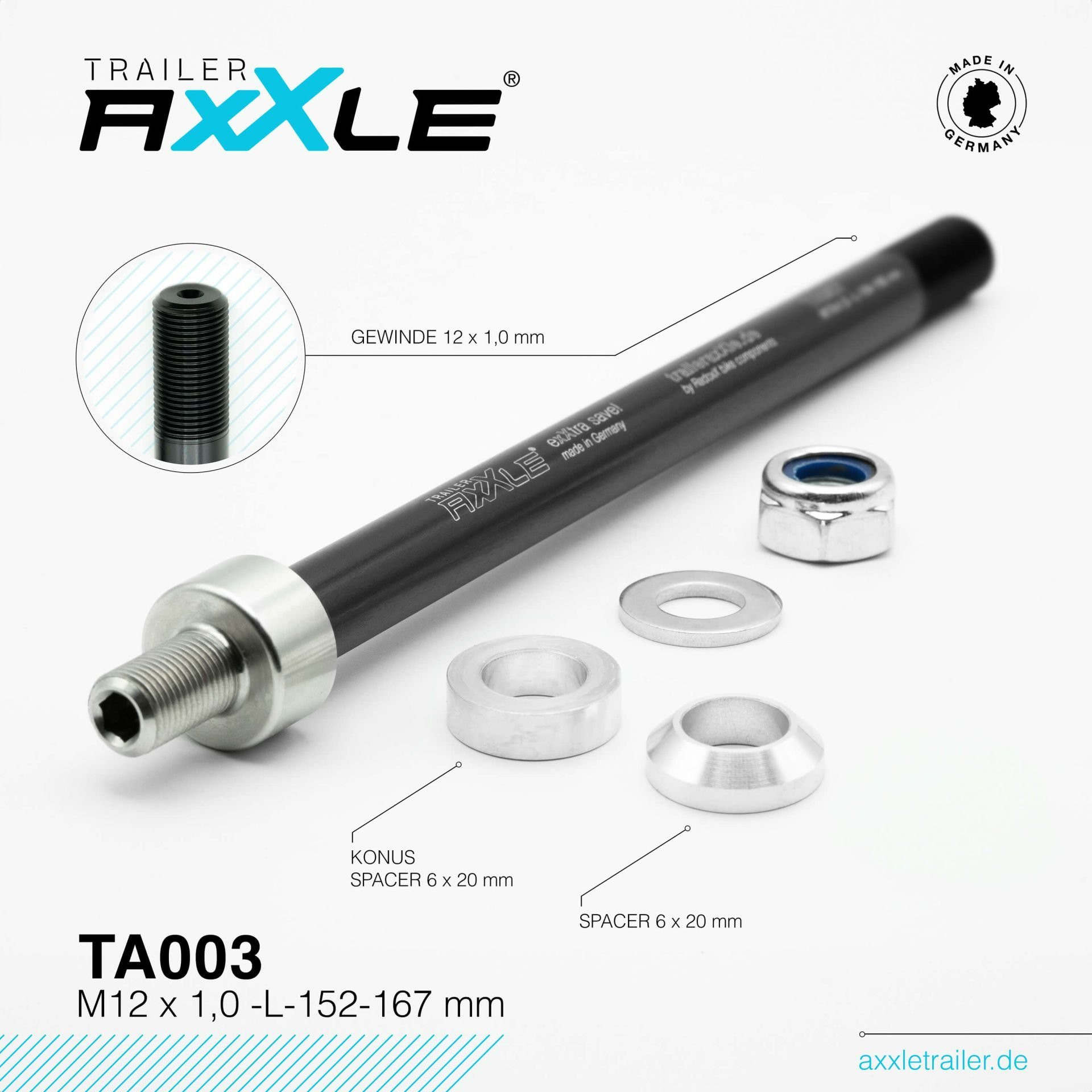 Steekas Voor Aanhangwagen RadoxxTA003 M12 x 1 Lengte 152-167mm