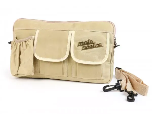 Tas Voor Bagageruimteklep (Incl. Bekerhouder) Moto Nostra Classic Waxed Canvas Geschikt Voor B.V. Vespa Lambretta Gtv Gts Hpe Supertech Touring  Beige