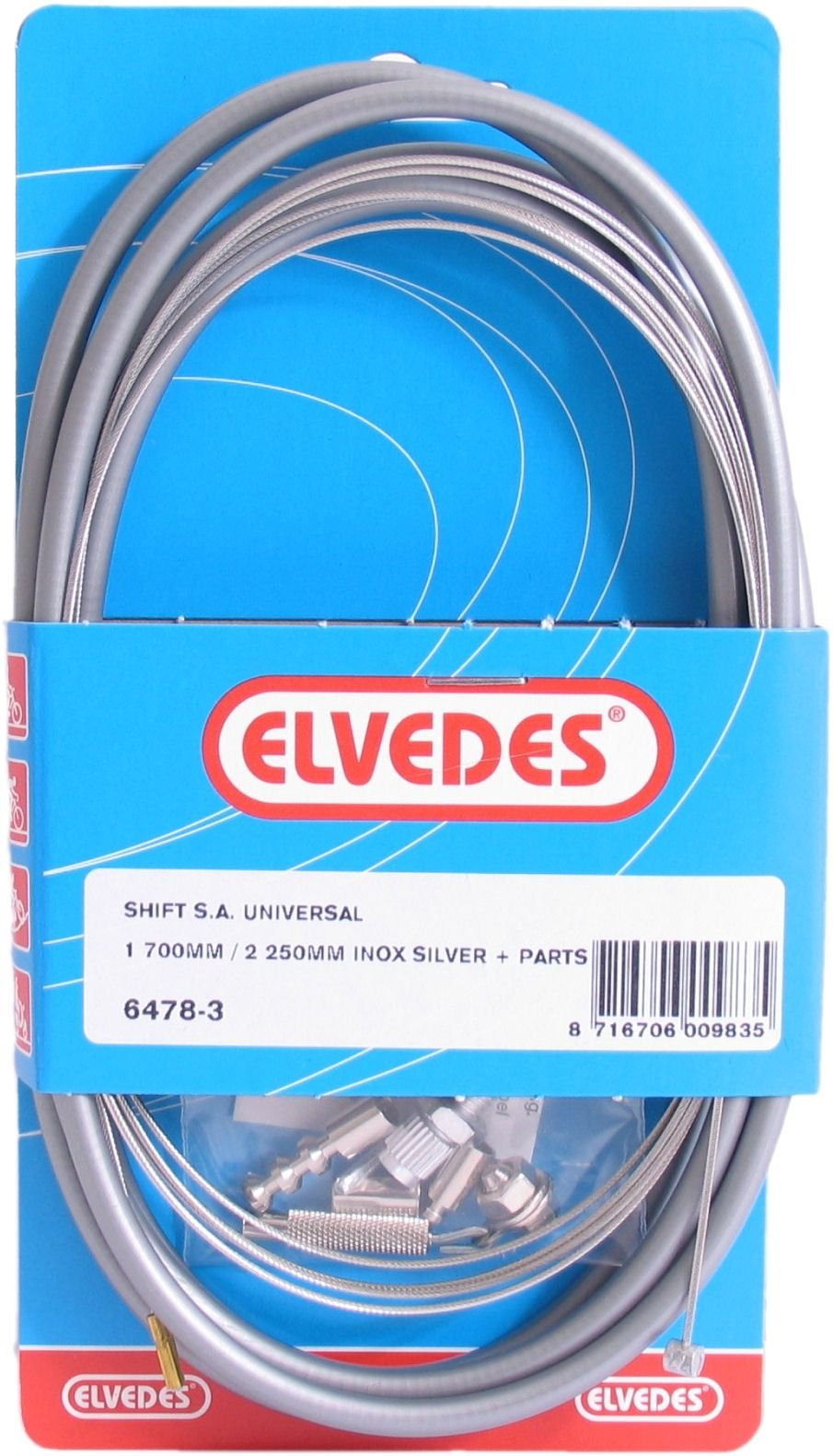 Versnellingskabelset Elvedes 1700  2250 mm Universeel Sturmey Archer RVS  Zilver (op Kaart)