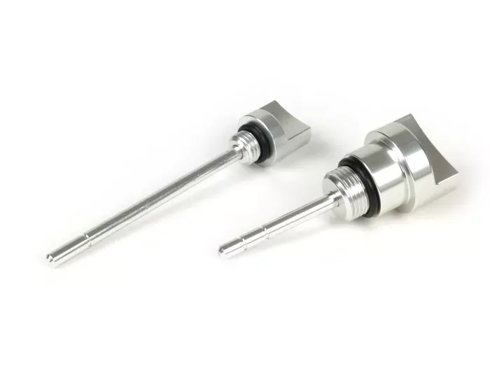 set olievuldoppen met peilstok  BGM pro, motorolie + versnellingsbakolie  piaggio leader/quasar   vespa et4, lx, lxv, s, gt, gts, gtv, gtl 125 300cc   zilver geanodiseerd