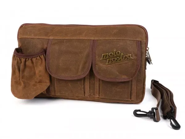 Tas Voor Bagageruimteklep (Incl. Bekerhouder) Moto Nostra Classic Waxed Canvas Geschikt Voor b.v. Vespa Lambretta Gtv Gts Hpe Supertech Touring  Bruin
