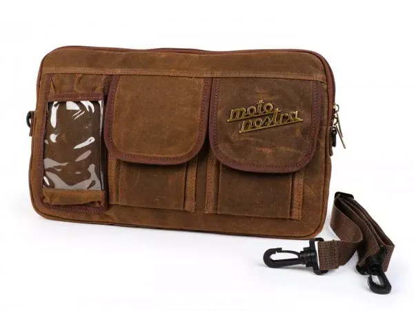 Tas Voor Bagageruimteklep (Incl. Gsm Hoesje (Tot 6,2 Inch Bijv. IPhone 11) Moto Nostra Classic Waxed Canvas Geschikt Voor B.V. Vespa Lambretta Gtv Gts Hpe Supertech Touring  Bruin