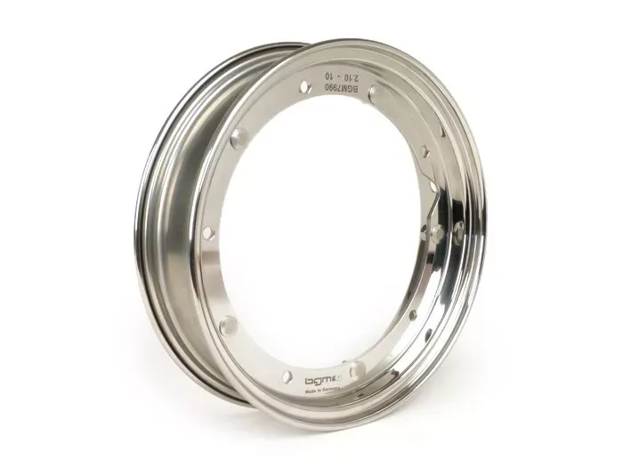 velg  BGM pro 2.10 10 inch  vespa (type px)   vespa smallframe v50, 50n, special, pv, et3, pk50 125 (s/xl/xl2), largeframe px, t5, sprint, rally, gt/ gtr, lml star, deluxe   roestvrij staal, gepolijst