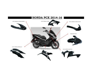 Kappenset Honda PCX 125 2014 > 2016 - Glans zwart - 11 delig
