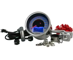 Snelheidsmeter Koso Analoog Chroom Chroom Wijzerplaat / Blauwe Verlichting / 0-260 Km/h