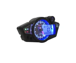 Snelheidsmeter / Tachometer Koso Digital RX1N-R Zwart Gezicht, Blauwe Verlichting / Street-Legal