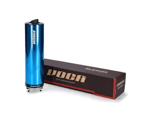 Voca Uitlaat 50/70CC Chroom / Blauw Aluminum Geluiddemper (CE) Derbi Senda Euro 2 / Euro 3