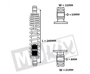 Schokbreker Gas Peugeot Speedfigth 2 voor (L 265mm)