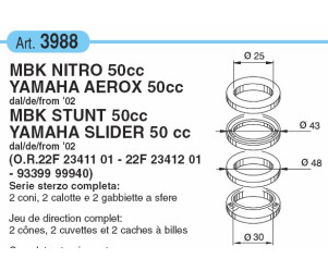 Balhoofdset Yamaha Aerox, Neo's en BW's vanaf 2002 (30mm)