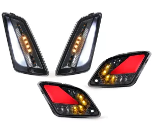 Knipperlichtset Voor Achter MOTO NOSTRA (2014-2018) Dynamisch LED Volglicht, Voorzijde Met Dagrijlicht en Achterzijde Met Positielicht (E-keurmerk)- Vespa GT, GTL, GTV, GTS 125-300 Gerookt