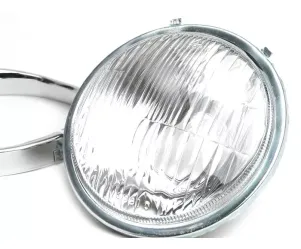 koplamp  vespa ø=115mm  vespa ss50 (v5ss1t), 50sr (v5ss2t), ss90 (v9ss1t), 90 racer (v9ss2t), pv125 (vma1t, vma2t), et3 vmb1t), super (vnc1t/vbc1t)   glas, incl . koplamp rand