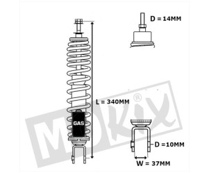 Achterveer Betor Gas - Wit - Piaggio 340 mm