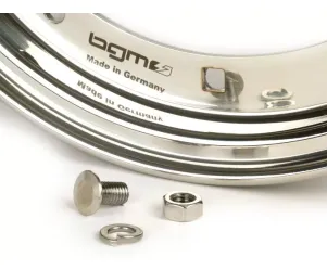 velg  BGM pro 2.10 10 inch  vespa (type px)   vespa smallframe v50, 50n, special, pv, et3, pk50 125 (s/xl/xl2), largeframe px, t5, sprint, rally, gt/ gtr, lml star, deluxe   roestvrij staal, gepolijst